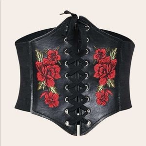 Floral Embroidery Lace-up Corset Belt